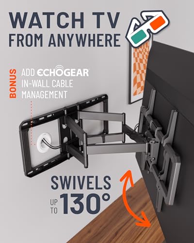 ECHOGEAR Full Motion Articulating TV Wall Mount Bracket for 42"-80" TVs - Smooth Articulation, Swivel, Tilt - Easy to Install Heavy Duty Design - EGLF2