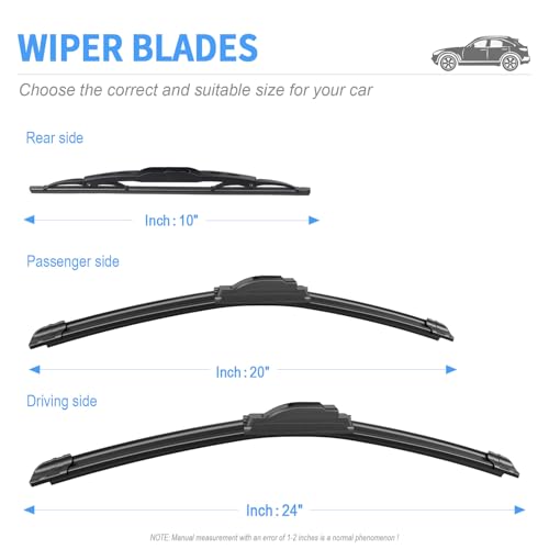 Image of Gavimnal Silicone Wiper Blades Replacement For Chevrolet Traverse 18-23 | 24 inch+20 inch Front & 10 inch Rear, All-Weather, Streak-Free, OE-fit, Quiet, Easy One-Click Install