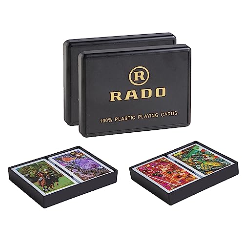 Image of RADO Switzerland Premium Plastic Playing Cards (Pack Of 4) - 2 Sets Of Twin Packs, Bridge Size, Multicolor Cards Packed In A Two Piece Container, Cards For All Ages Used For Card Games, Poker&Rummy