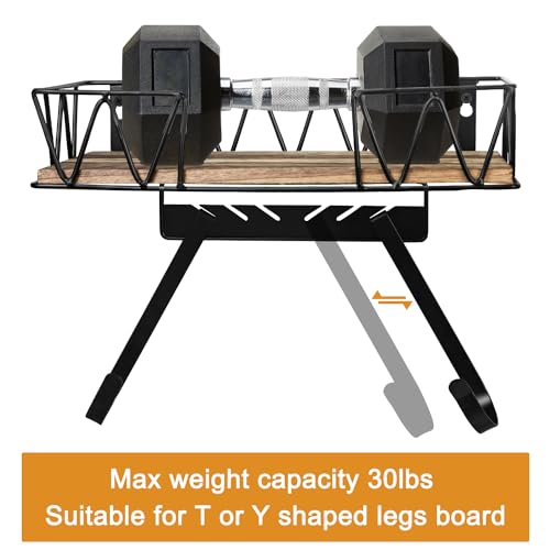 TONINT Ironing Board Hanger Wall Mount,Electric Iron Holder Ironing Board Rack,Laundry Room Iron Board Holder Decor Organization and Storage with Large Storage Wooden Base Basket,Removable Hooks