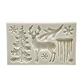 Christmas Chocolate Molds, 3D Christmas Theme Deer Silicone Mold Cake Fondant Mold Snowflake Suger DIY Cookie Chocolate Tool, Non Stick BPA Free Chocolate Cake Baking Pan (1 PC)