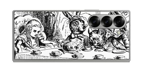 ClearView サムスン Galaxy Z Fold6用 プリント 背面 保護 フィルム 日本製 名画シリーズ ジョン・テニエル (John Tenniel) 帽子屋と三月ウサギとのお茶会の場面