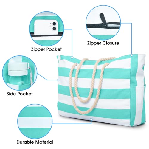 Sac de plage Oscaurt XXL imperméable à rayures grand format zippé - 5