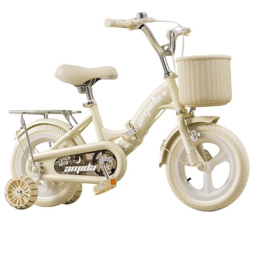 子供用自転車、12インチ、14インチ、16インチ、折りたたみ式、高さ調節可能、補助輪とバスケット付き、組み立て簡単、ダブルブレーキ、滑り止め、耐摩耗性、2?10歳、入学、お祝い、誕生日、男の子、女の子に適しています (イエロー,18インチ)