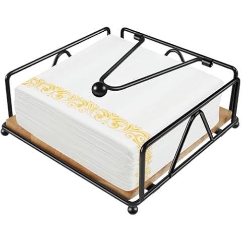Foribyw Flat Black Napkin Holder with Wooden Base Cover