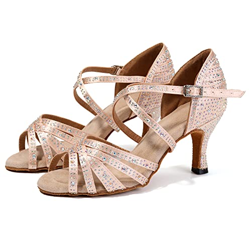 Swdzm FT-YCL377-PINK-7.5-41 Women'S Rhinestone Dance Shoes Ballroom Latin Salsa Performance Practice Dancing Shoes,L377,Pink,Heel 3'',Us 8.5 thumb #2
