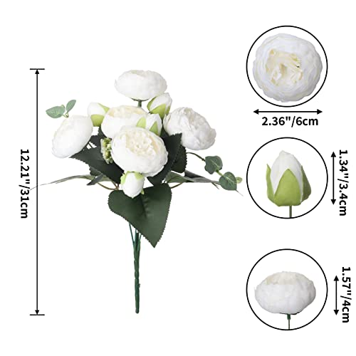 Crugla 4 Bundles White Peonies Artificial Flowers Bulk 20 Peony Heads, Small Ivory Faux Fake Silk Peony Flower Wedding Bouquets For Bride Mother's Mum Gift Home Decoration With Stems #TOP5