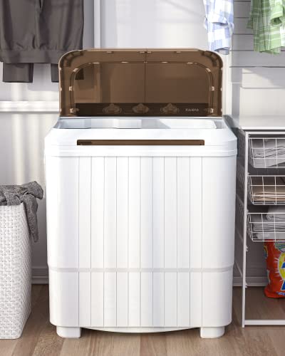 Tabu Portable Washing Machine, Mini Washer, 16.5Lbs Compact Twin Tub Wash&Spin Combo For Apartment, Dorms, Rvs, Camping And More, White&Brown #TOP6