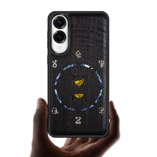 Carveit Magnética Funda para Samsung Galaxy S25 Edge [Grabado en Madera e incrustación de mejillones] con Madera y Silicona Híbrido Galaxy S25 Edge Carcasa (Madera Oscura-Reloj de Arena Retro)