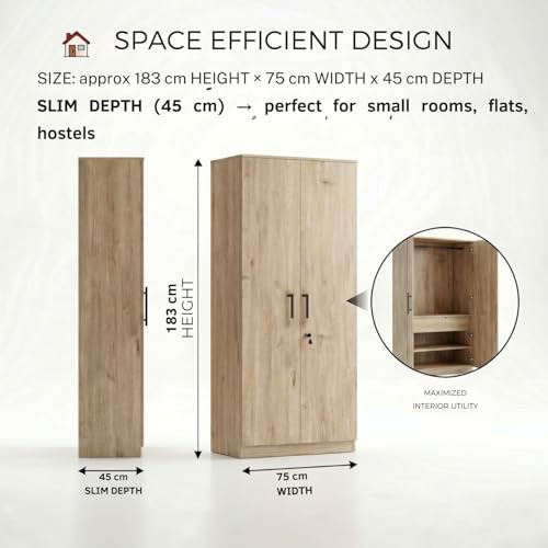 Image of FFO 2 Matrix Door Wardrobe with 2 Drawers | Multi-Purpose Wardrobe Organizer with Shelves | Engineered Wood Cupboard for Living Room, Bedroom & Office | Modern Sideboard Storage Unit Milok DIY.