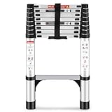 Wolec Telescoping Ladder, 8.5FT Aluminum Lightweight Portable Telescopic Ladder, Stabilizers & Wheels, Heavy Duty 330lbs Max Capacity,Extension Ladder for Roofs, RVs, Outdoor-Sliver