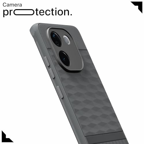 Image of Pikkme Back Cover for Vivo T3 Pro 5G / iQOO Z9s Pro 5G Camera Protection 3D Hexa Cube Design Silicone Protective Bumper Case (Grey)