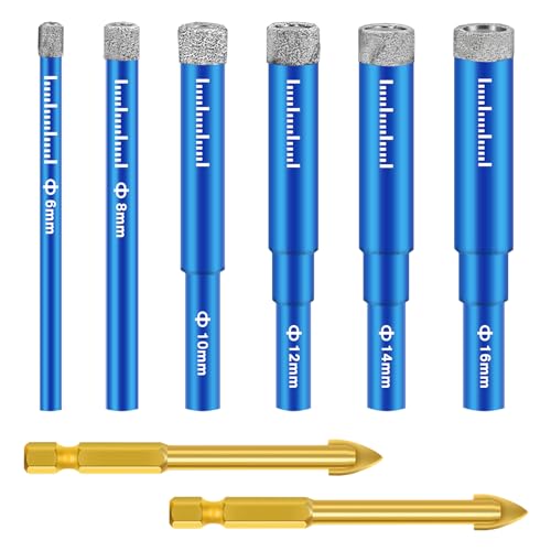 Neikafan 8 Pièces Foret Diamant Carrelage 6,8,10,12,14,16mm et Forets en Carbure avec Tige Hexagonale 6,8mm Foret pour Carrelage Gres Cerame pour Verre...