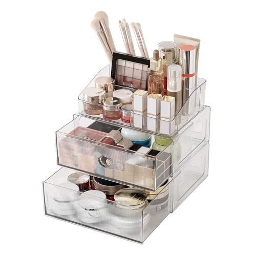 GOXITAX 3-Tiers Makeup Organizer with Drawer, Stackable...