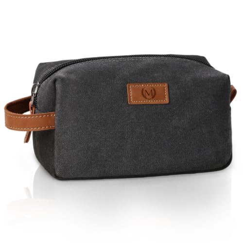Travel Essentials Canvas Toiletry Makeup Bag Dopp Kit Dark Grey(Initial M)
