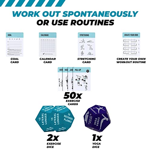 NCA Exercise Dice - 2 Fitness Dice+ 1 Yoga Dice + Bodyweight Exercise Cards - Add Fun and Variety to Workouts for Home or The Gym- Workout Dice 12 Sided Foam for Kids or Adults Turquoise & Indigo - Image 6