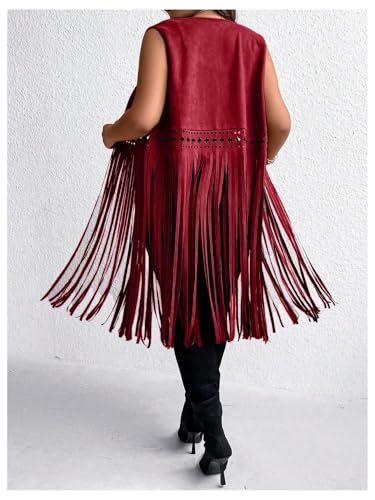 Women's Plus Size Western Fringe Vest Vintage Tassel 70s Hippie Sleeveless Jackets Cowgirl Outfit2