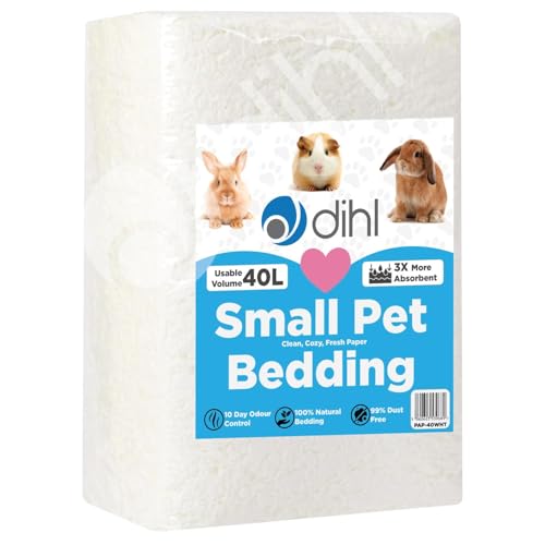 Dihl 40 Litre, White, Super Absorbent Paper Bedding for Small Animals. Absorbs 6 Times its Weight in Liquid. Hamster, Mice, Rat, Rabbit, Guinea Pig Gerbil Cage Substrate – 40L