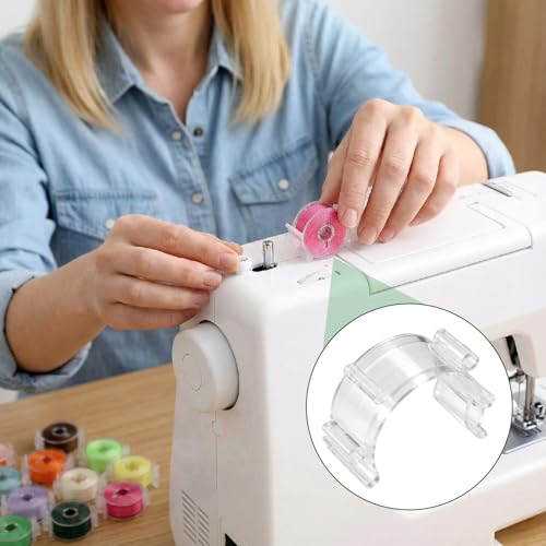 Image of 100pcs Small Sewing Bobbin Clips, Clear Plastic Bobbin Holder Thread Clamps, Thread Clips Sewing Holder Tools Organizer for Spools DIY Crafts Embroidery