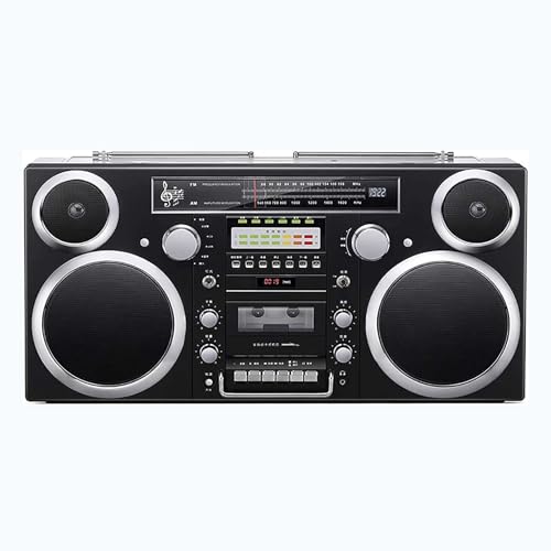 Boombox Bluetooth portátil con reproductor de CD, radio AM/FM y múltiples opciones de conectividad para entretenimiento en el hogar y al aire libre