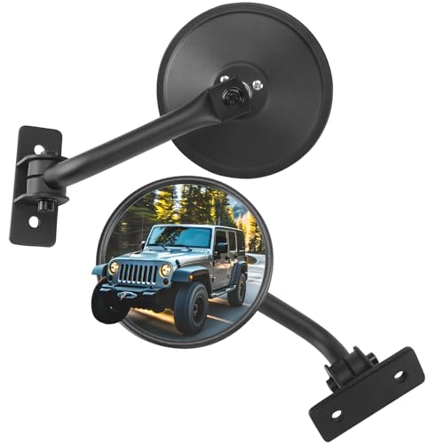 JOYTUTUS Upgraded Round Wrangler Mirrors Doors Off Compatible with Wrangler JK TJ 1997-2018 No Vibrate & Wobble Side Mirrors for Doors Off Driving Easy-Install