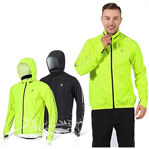 WESTGIRL Men's Cycling Jacket Windbreaker Waterproof Breathable Cycling Rain Jacket Windbreaker with Hood Sporty Reflective Lightweight Running Jacket for Cycling MTB Running Hiking, Green, M Cover