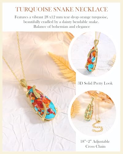 Image of AIBAO Sterling Silver Turquoise Horse /Snake Pendant Necklaces for Women | 11-20 Ct Large Horse / Snake Turquoise Boho Necklaces for Women Men Southwestern Jewelry