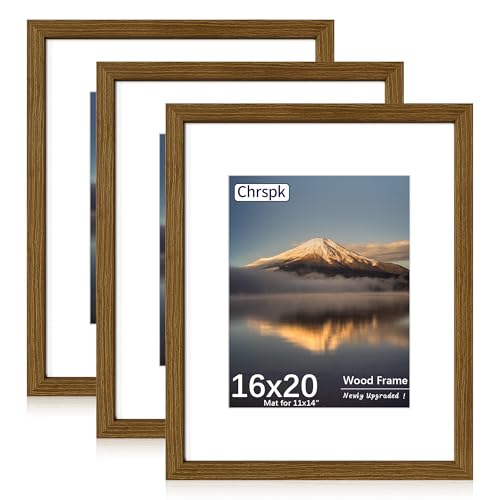 Chrspk 16x20 Poster Frame Display Pictures 11X14 with Mat or 16x20 Without Wall Hanging Frames Rustic Brown 3 Pack
