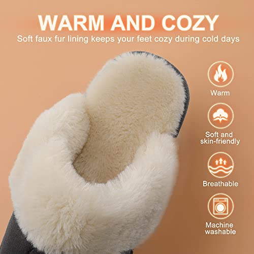 DREAM PAIRS Women's House Slippers Indoor Fuzzy Fluffy Furry Cozy Home Bedroom Comfy Winter Cute Warm Outdoor Shoes FuzzyEasy,Size 9,Grey,SOFIE-05