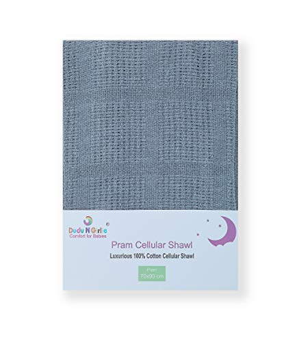 DUDU N GIRLIE Baby Blanket for Newborn | Warm & Cosy Cellular Baby Blanket | 100% Extra Soft Breathable Cotton, Pram/Travel/Moses Basket (90 x 70 cm) Grey.