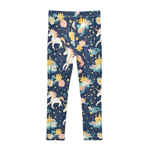 Unicorn Girls' Leggings Toddler Doodles Flowers Kids Yoga Pants Dance Active Tights 4T2