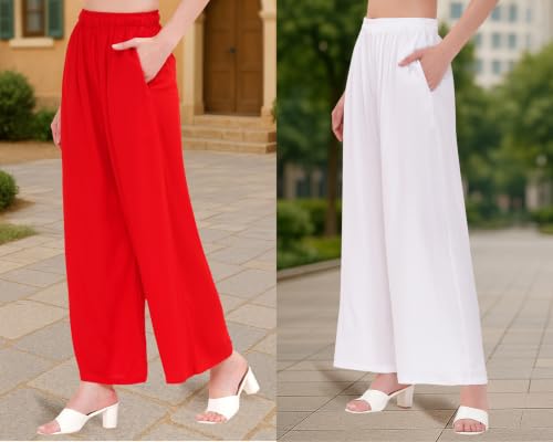 Image of Buy That Trendz Palazzo Pants for Women Rayon Elasticated Regular Fit Flared Wide Leg M to 6XL Pack of 2