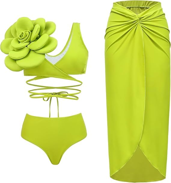 Image of AARAM Sexy Hot Beach Bikini Set for Women, Women's 3 Piece Beach Wear Stylish Printed Shorts Cardigan Suit Swimwear, Three-Piece Co-ord Set for Pool Vacation Honeymoon Beachwear