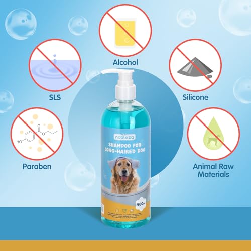Nobleza Hundeshampoo Langhaar mit Camellia Sinernsis Extrakt,Pflege für Fell & Haut,bessere Kämmbarkeit,Shampoo für Hunde und Katze Sensitiv gegen Juckreiz,Hundeshampoo gegen Geruch (500ml)