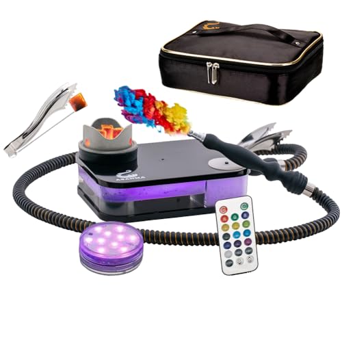 Acrylic Hookah Set Portable Personal Travel Flat Led Hookahs Box with Everything Travel Case Silicone Bowl Silk Hookah Hose Tongs Magical LED Light for Better Shisha Hookahs Narguile Smoking