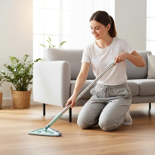 Image of Sulfar Rotatable Triangle Mop with Long Handle - Versatile Microfiber Cleaning Tool Rotatable Cleaning Brush| Glass Wiper Window Cleaner, Floor| Car Glass Scraper Dust Mop