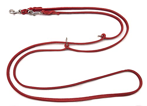 Hundeleine Fettleder kleine Hunde/große Hunde 2m / 2,40m / 2,80m / 3,50m / 5m Doppelleine verstellbar (3,50m X 8mm, Rot)