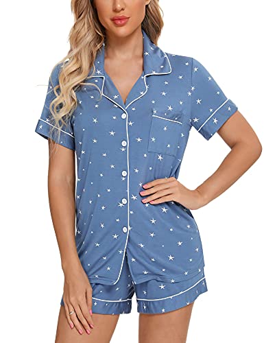 Image of Anjue Womens Pajamas Set Short Sleeve Button Down Soft Pj Sets S-XXL | V neck,Pyjamas,Modal,Wedding,Pijamas de mujer,Bridal party,Viscose,Knit,Cute,Lounge,Lightweight,Nursing,Holidays