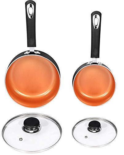 Utopia Kitchen Nonstick Saucepan Set - 1 Quart And 2 Quart - Glass Lid - Multipurpose Use For Home Kitchen Or Restaurant (Copper-Grey) #TOP4