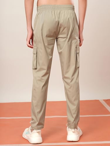 Image of TECHNOSPORT Boys' Solid Straight Fit TS Flexi Cargo Trackpants Drawstring 4-Pocket Polyester Joggers for Sports Play School UPF50+ Anti Odour