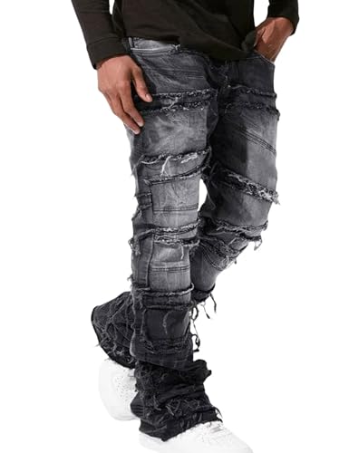 Mens Stacked Ripped Jeans Y2k Slim Fit Skinny Stretch Jeans Distressed Denim Pants Trousers