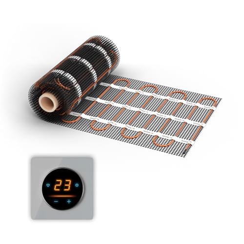 Calefacción eléctrica por suelo radiante: WARMON Ultra 200 W/m² con termostato WiFi OKE-25 Touch y marco de cubierta de cristal Garda, termostato: OKE25 Garda gris, tamaño de la alfombra: 1 m²
