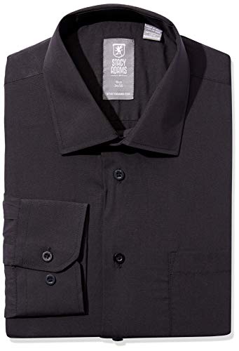 STACY ADAMS Men's Solid Regular Cuff Dress Shirt, Black, 15.5