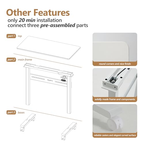 Non-Electric Auto-Lifting Standing Desk, No Knobs or Crank, Cordless, Rolling and Mobile, Great for Walking Pad, Adjustable Height 28.1'' to 43.3'', Desktop Size 31.5'' by 15.7'', Color White