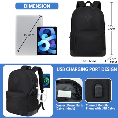 Image of Goloni Backpack for Men, Travel Laptop Backpack Fits 17.3 Inch Laptop, Large Work Business Backpack, Water Resistant, All Black