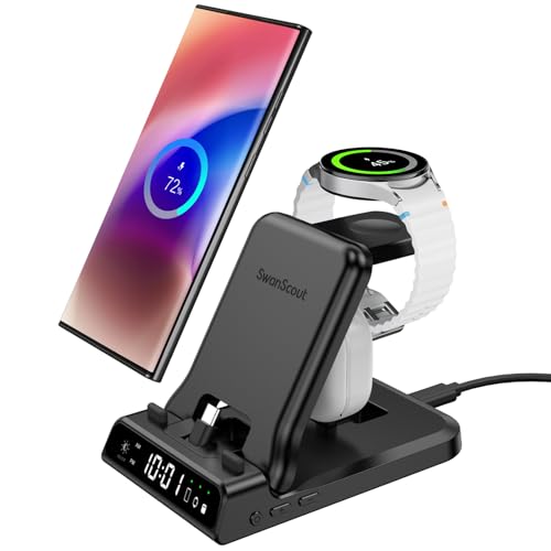 25W USB C Fast Charging Station for Samsung, SwanScout 701S, Foldable 3 in 1 Charging Dock Stand for Galaxy S25/S24/Z Flip 7/Fold 7/A56/A36/USB C Buds, Charger for Samsung Galaxy Watch Ultra/8/7/6/5