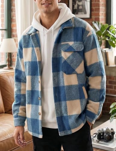 Image of ZAFUL Men's Shacket Aztec Print Shirt Jacket Flannel Button Up Turndown Collar Overshirt Chest Pocket Button Flap Thick Shirt
