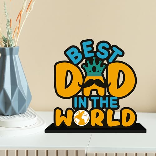 Image of Artvibes Best Dad in the World Quotes Table Decor for Office Desk | Home Decoration Items | Living Room | Modern Art Wooden Showpiece Decorative Gift item (SP 1190)