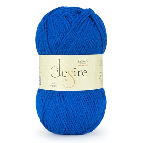 Image of Ganga Acrowools Acrylic Desire Hand Knitting and Crochet Yarn. Pack of 1 Ball - 100Gms. Shade No - (Dis60) Blue
