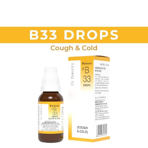 Dr. Bakshi's BAKSON'S HOMOEOPATHY # B 33 Cough & Cold Drops | Helps Relieve Frequent Coughing, Dry Cough & Sore Throat | 30 ml